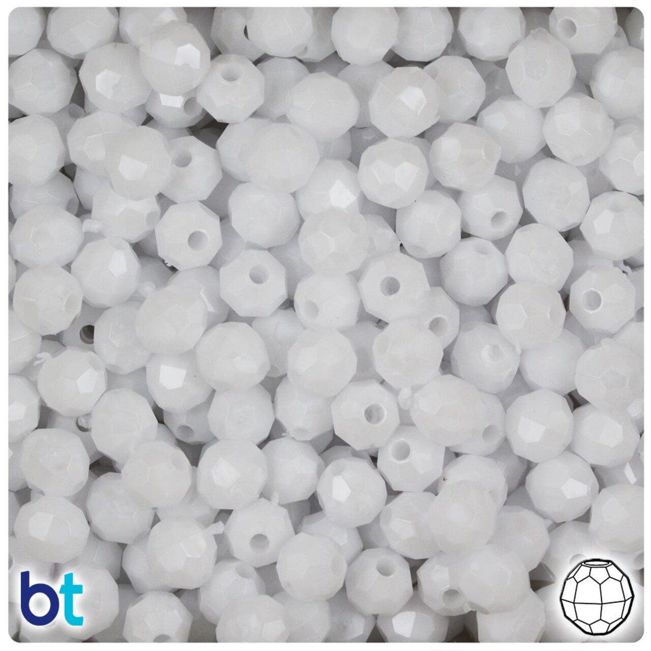 BeadTin White Pearl 8mm Faceted Round Plastic Craft Beads (450pcs)
